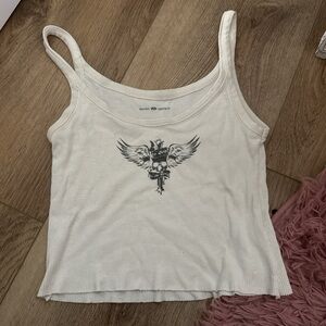 Brandy Melville White Camisole with Black Graphic